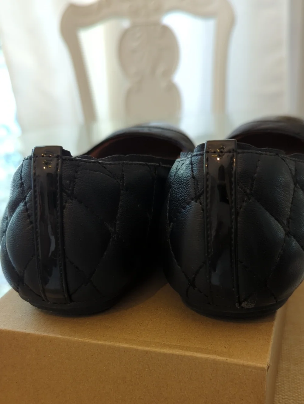 Vionic Black Quilted Ballet Flats with Patent Cap Toe 7